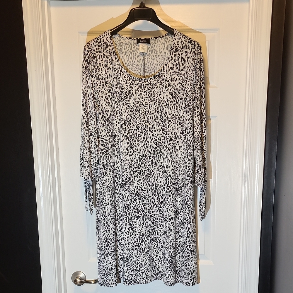 MSK,  Black & White Leopard Print Dress, XL
